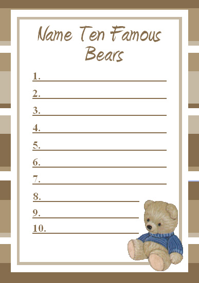 Bear Baby Shower Games Set - Instant Download