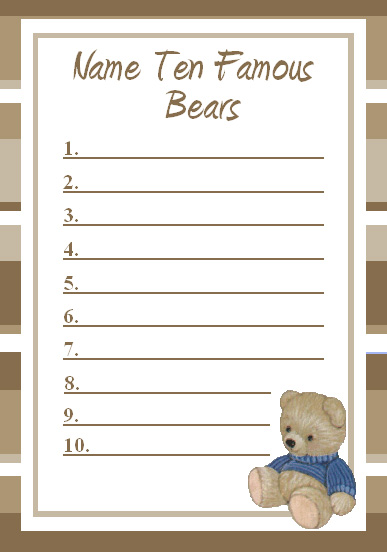 Free Teddy Bear Game Famous Bears Name Game