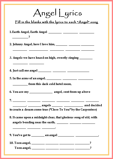 Red and Orange Angel Lyrics Game Card